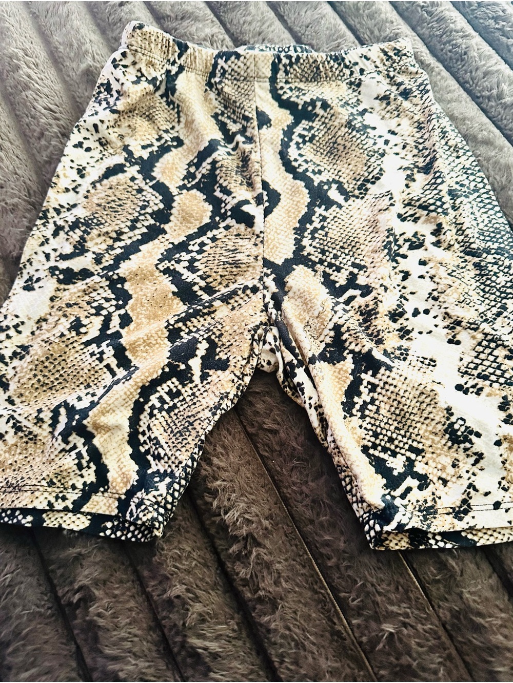 Fashion Nova Snake Print Bike Shorts in Beige and Black